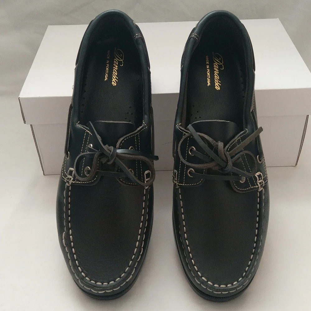 Danassa made in Portugal men's classic leather lace up boat shoes Sz 42 navy